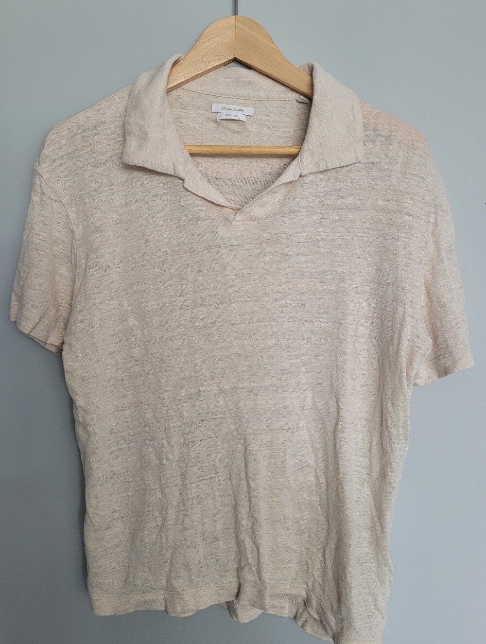 Porter & Ash Linen Knit Johnny Collar Polo Shirt Cream Medium